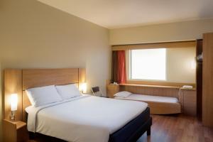 圣地亚哥圣地亚哥中心宜必思酒店的一间设有大床和窗户的酒店客房