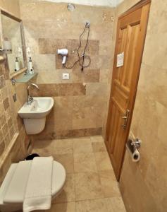 格雷梅笑翠鸟酒店的一间带水槽、卫生间和镜子的浴室