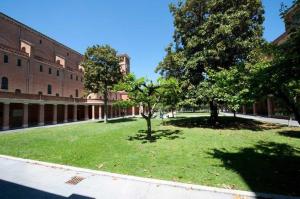 罗马Casa La Salle - Roma Vaticano的一座建筑前有树木的草地