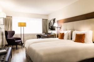 卢塞恩阿斯托里亚酒店的酒店客房带一张大床和一把椅子