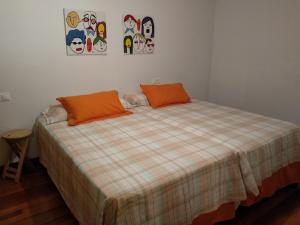 普埃尔托德尔松Apartamento en Primera Linea的一间卧室配有带橙色枕头的床