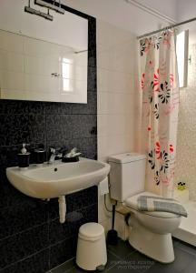 埃尔莫波利斯Ostria的一间带水槽、卫生间和镜子的浴室