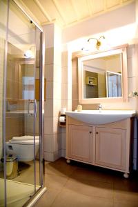 基斯诺斯Hotel Messaria的一间带水槽、卫生间和镜子的浴室
