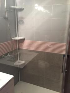 德尼亚Apartamento en Denia的带淋浴的浴室和玻璃门