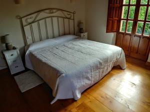 诺瓦莱斯Trisileja en Novales的一间卧室设有一张大床,铺有木地板