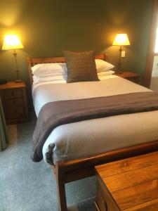瓦纳卡Lansdown Peaks Apartments的一间卧室配有一张大床和两盏灯