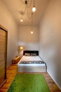 克卢日-纳波卡Maniu Home的一间卧室配有床和绿色地毯