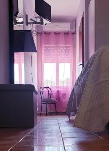 奥尔泰Hotel terme di orte的粉红色的房间,配有椅子和窗户