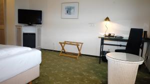 汉堡大博斯特尔区加尼入口酒店的客房设有一张床、一张书桌和电视