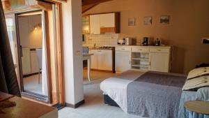 加尔达湖滨皇家住宅公寓式酒店 的小房间设有床和厨房