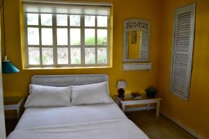 派帕德尔温托别墅度假屋的一间卧室设有一张黄色墙壁和窗户的床