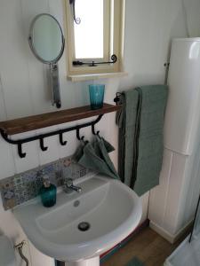 ÉchauffourThe English shepherds hut @ Les Aulnaies的一间带水槽和镜子的小浴室