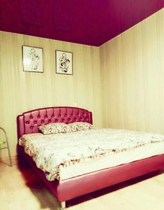 第聂伯罗Комфортні апартаменти з великим ліжком на Кірова ,поруч 16 лікарня,Дафі的卧室内的一张床位,配有红色床头板
