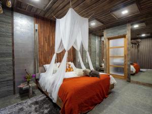 特贾库拉奥克托帕斯别墅的一间卧室配有一张带天蓬的床