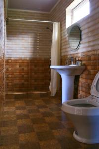 Kaji-SayTaj Altyn Hotel的浴室配有卫生间、盥洗盆和淋浴。