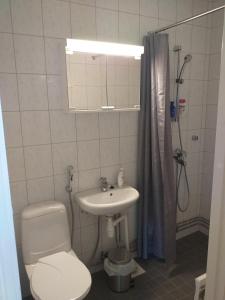 MuuruvesiHuoneistohotelli Teekki的浴室配有卫生间、盥洗盆和淋浴。