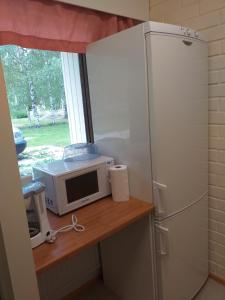 MuuruvesiHuoneistohotelli Teekki的厨房配有微波炉和冰箱。