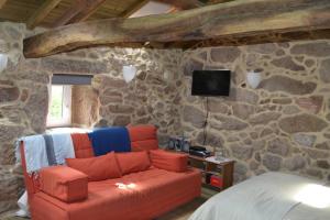 阿尔库什迪瓦尔德维什Penedino Mountain Cottage的带沙发和石墙的客厅