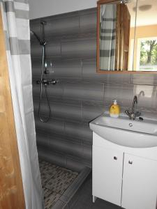 沙罗什保陶克Napfény Apartman的一间带水槽和淋浴的浴室