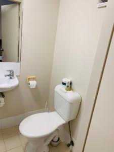悉尼格林威治汽车旅馆的浴室配有白色卫生间和盥洗盆。