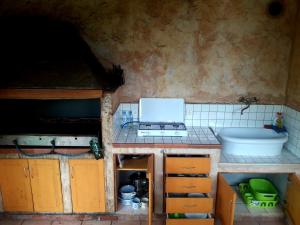 伊佐拉Kmetija Medljan的小厨房配有炉灶和水槽