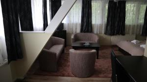 贝凯什乔包斯洛伐克旅馆的客厅配有两把椅子和一张桌子