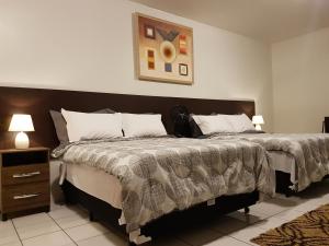 阿纳波利斯B & A Suites Inn Hotel - Quarto Luxo Premium的一间卧室配有一张大床和一个床头柜