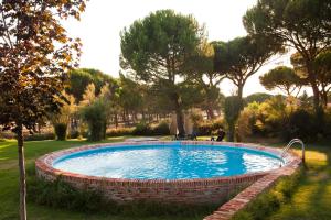 Pozal de Gallinas波萨达瑞尔德尔派纳旅馆的一座树木繁茂的庭院内的游泳池