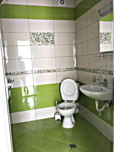 拉夫达"Бербатови 1"的绿色和白色的浴室设有卫生间和水槽