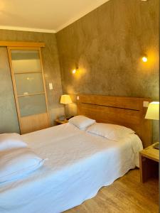 蒙蒂塞洛帕斯图艾拉酒店的卧室配有一张带两个枕头的大白色床
