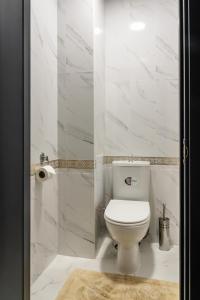 博布鲁伊斯克PaulMarie Apartments on Gogolya 39的浴室设有白色卫生间和大理石墙壁。