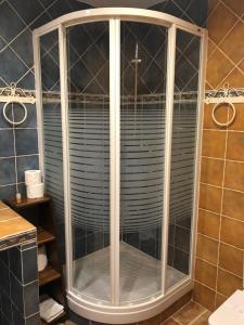 维拉弗兰卡·德尔·比尔Micro-Hostal La Puerta del Perdón的浴室设有带百叶窗的淋浴