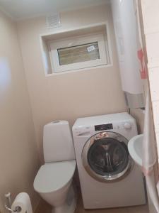 纳尔瓦约埃苏Advance的一间带洗衣机和卫生间的小浴室