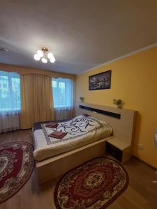 伊万诺沃Zubkovskiy Hotel的一间卧室设有一张床和一个大窗户