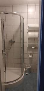 RambinFEWO Familie Hentschel的一间带卫生间的浴室内的玻璃淋浴间