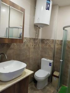 乌雷基Жемчужина Уреки的一间带水槽、卫生间和镜子的浴室