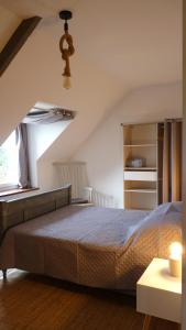 滨海圣布里阿克Gite la Ville Brunet的一间卧室设有一张大床和一个窗户。