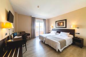 洛斯阿尔卡萨雷斯克里斯蒂娜酒店的酒店客房配有一张床、一张书桌和一台电视。