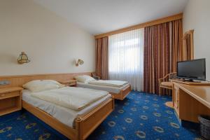明登科隆帕丽泽咖尼酒店的酒店客房设有两张床和电视。
