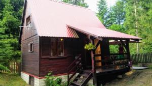 GlinkaChatka Nad Strumieniem的一间红色屋顶的小小屋
