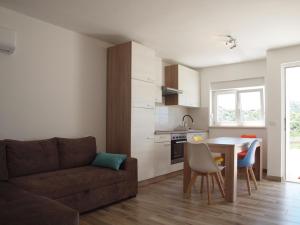 普洛切Apartman&Studio S的带沙发和桌子的客厅以及厨房。