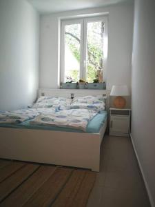 扎马迪Fűszerkert vendégház的卧室内的一张床位,带窗户