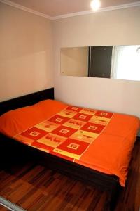 尼古拉耶夫Moskovskaya studio的一间卧室配有一张带橙色毯子的床