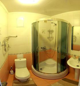 尼古拉耶夫Moskovskaya studio的带淋浴、卫生间和盥洗盆的浴室