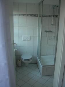 克桑滕Altes Landhaus am Park的白色的浴室设有卫生间和淋浴。