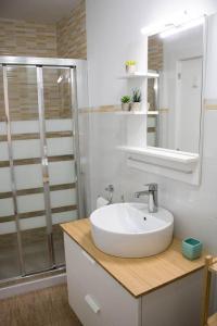 阿尔么丽亚Apartamento Reyes Catolicos的白色的浴室设有水槽和淋浴。