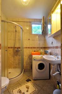 蒂瓦特Apartments Banicevic的带淋浴水槽和洗衣机的浴室