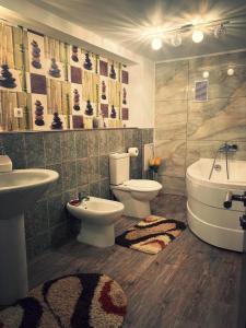 札勒乌Lux Apartament的浴室配有盥洗盆、卫生间和浴缸。