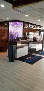 多瓦尔蒙特利尔机场贝蒙特旅馆套房酒店 的大堂内带紫色花瓶的办公室