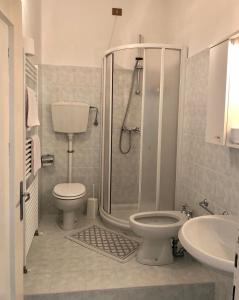 加尔尼亚诺加尼·玛丽卡酒店的带淋浴、卫生间和盥洗盆的浴室
